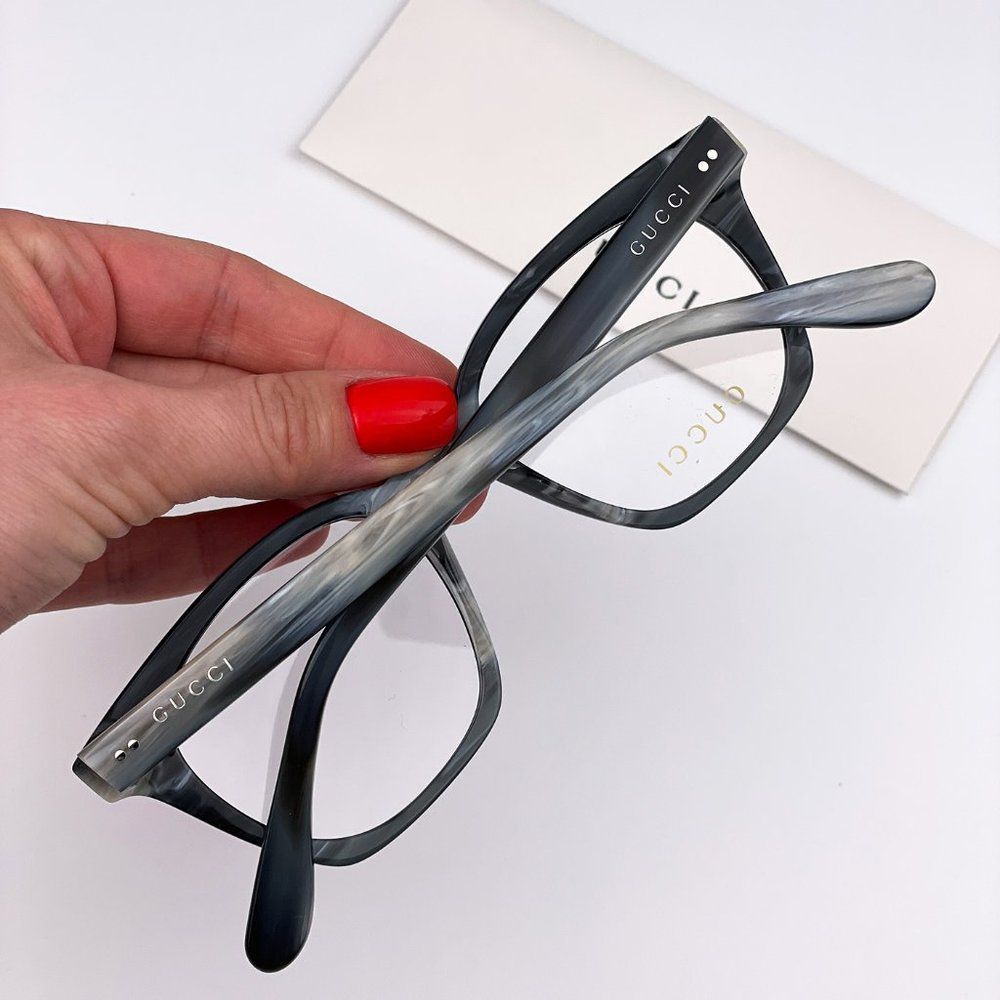 🔥 GUCCI Logo GG0572O 009 Eyeglasses Black Gray Square Unisex - Picture 2 of 11